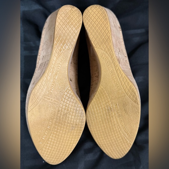 Stuart Weitzman Tan Anna Cork Wedge Platform Peep Toe Pumps Size 8.5 M - Picture 4 of 14